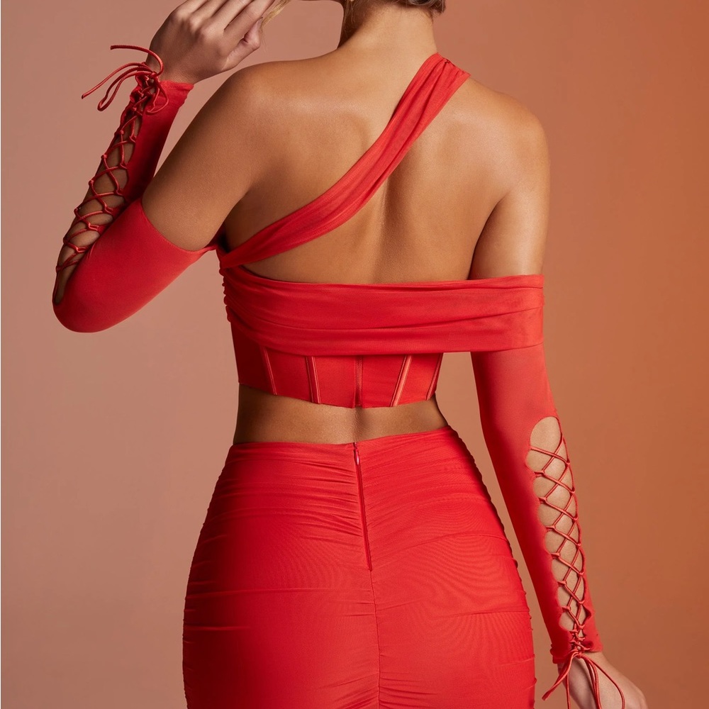 Oh Polly top - Lace Up Sleeve Corset Crop Top in Red - Size 6